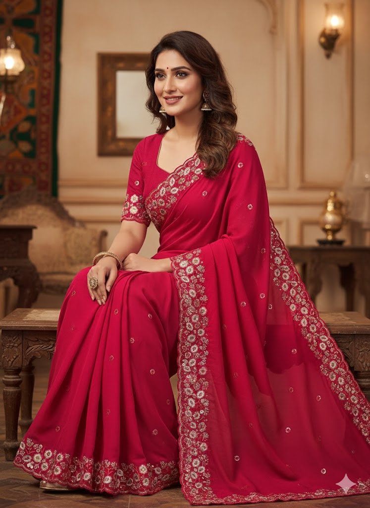Soft Crush Silk Saree With Thread & Sequince