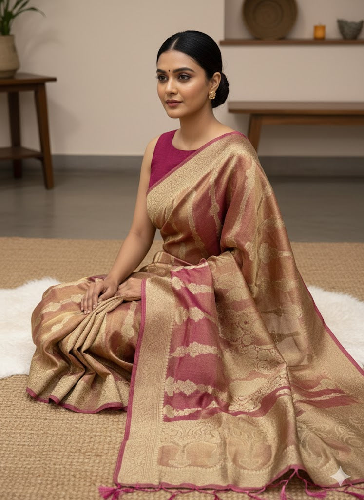 Pure Glass Tissue Saree With Azei Weaving
