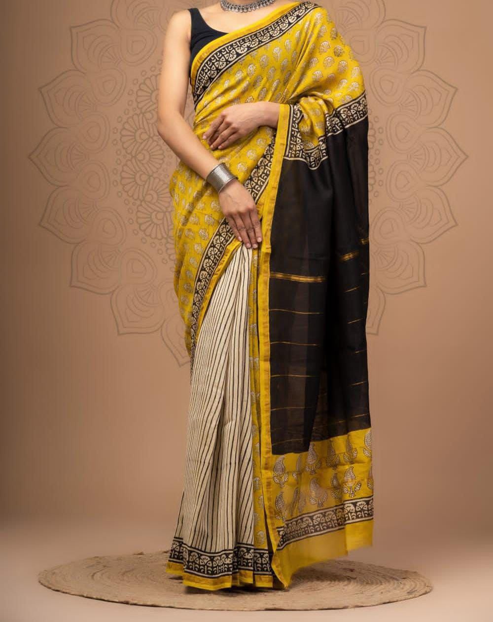Soft Chanderi Silk Saree With Gold Zari Border
