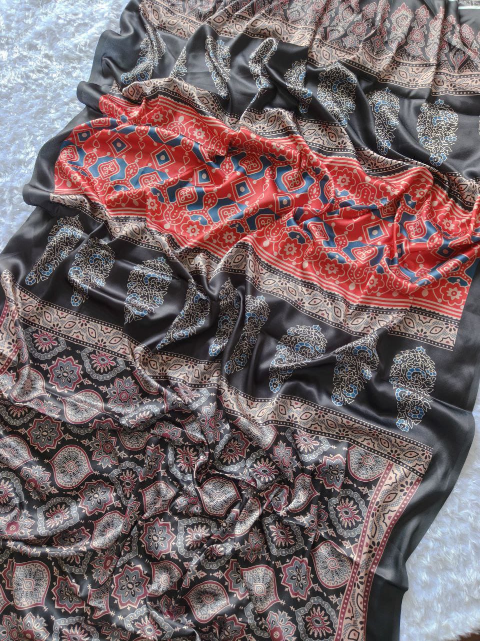 Pure Modal Silk Handloom Saree With Ajrakh Digital Print