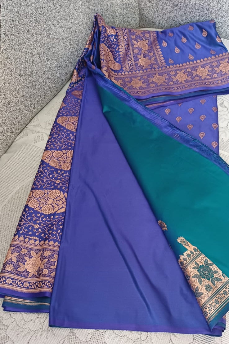 Banarsi Blue Silk Saree With Zari Weaving