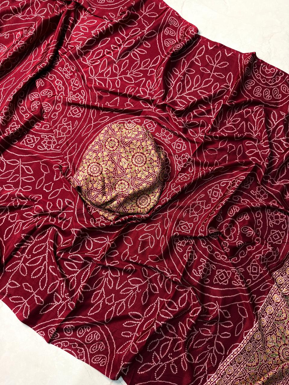 Ajrakh Satin Silk Saree