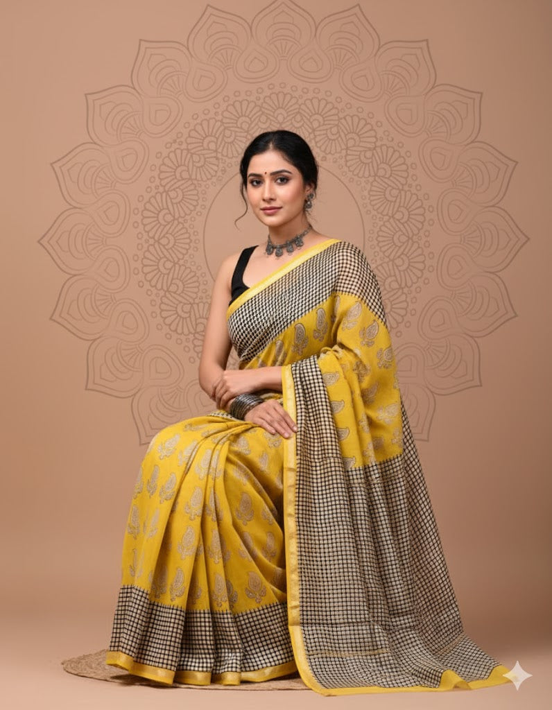 Soft Chanderi Silk Saree With Gold Zari Border