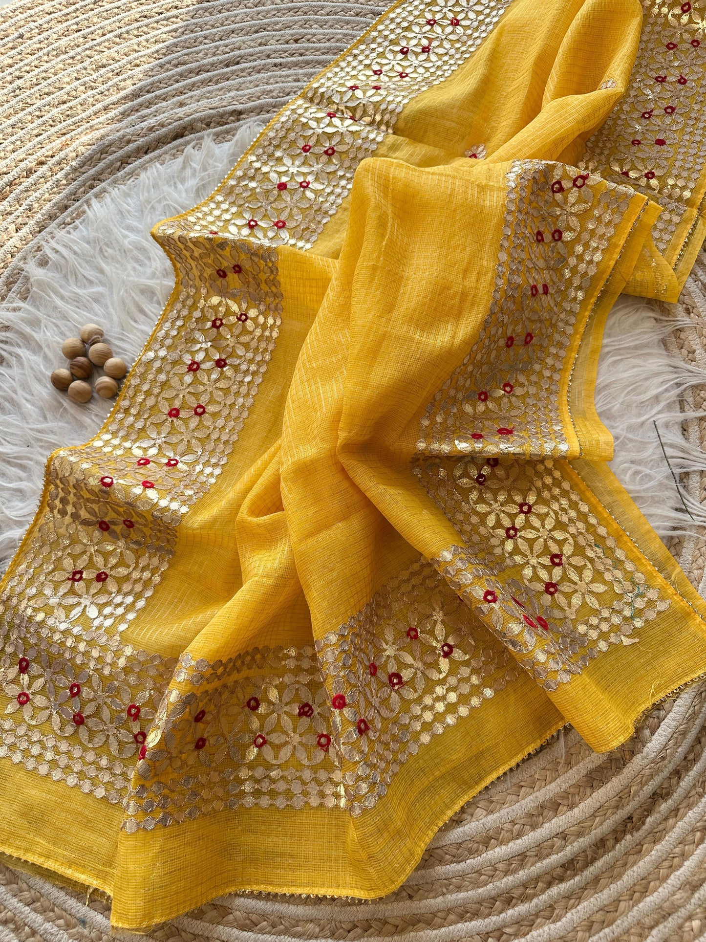 Soft Kota Doriya With Zari Chex Fabric Saree-Yellow