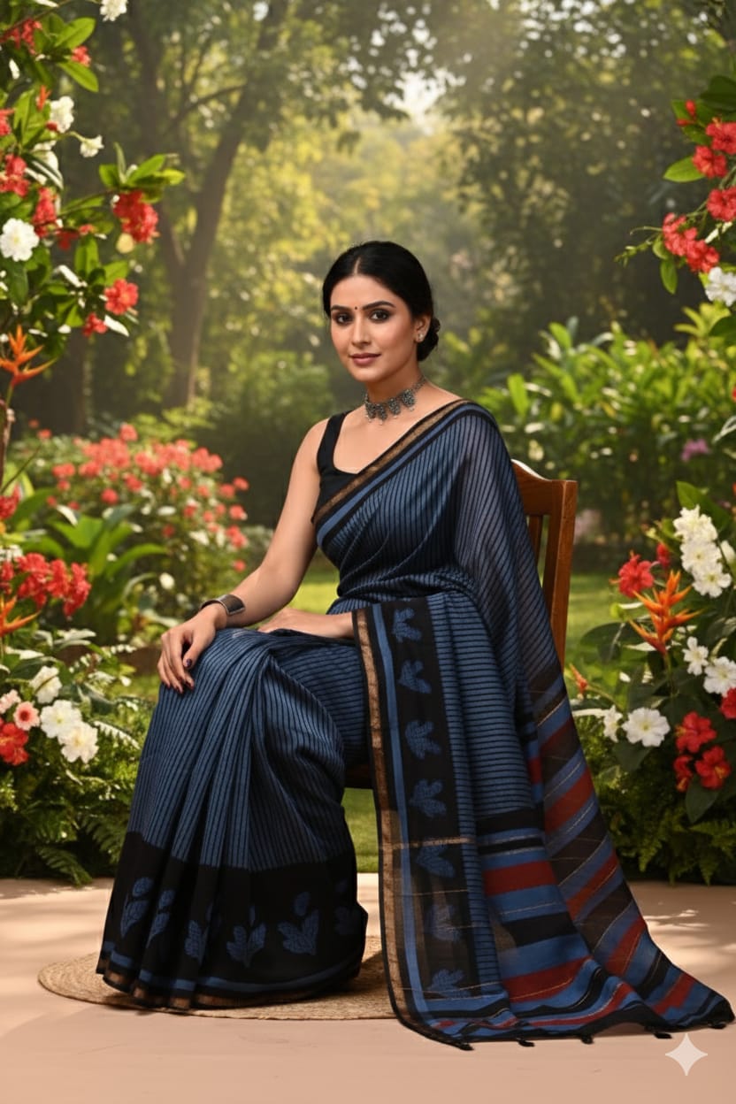 Soft Chanderi Silk Saree With Gold Zari Border