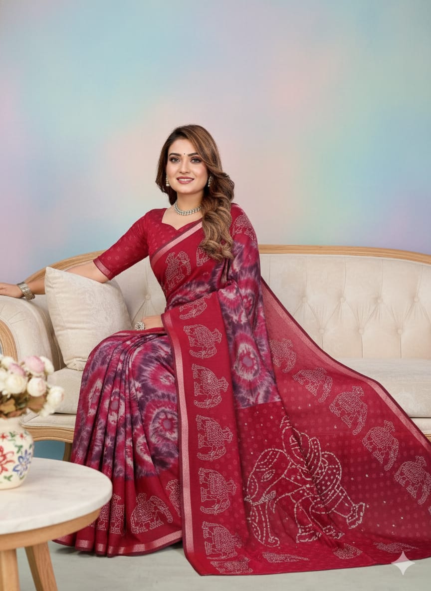 Cotton Saree With Kalamkari Print