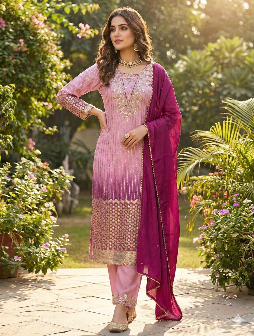 CHINON PRINTED WITH SEQUENCE EMBROIDERY BORDAR LACE WORK
