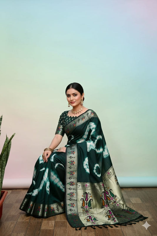 Sibory Print Paithani Silk Saree