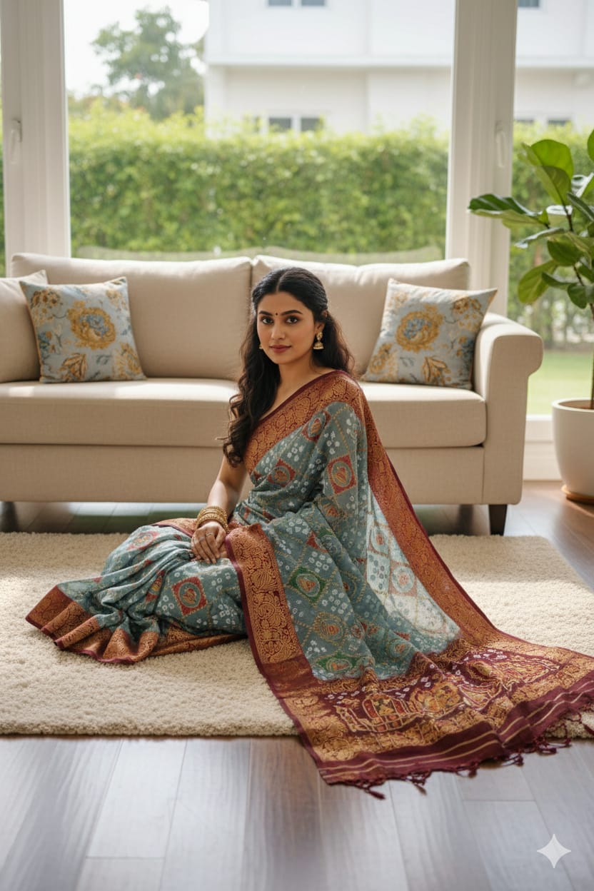 Art Silk Saree With Computer Work