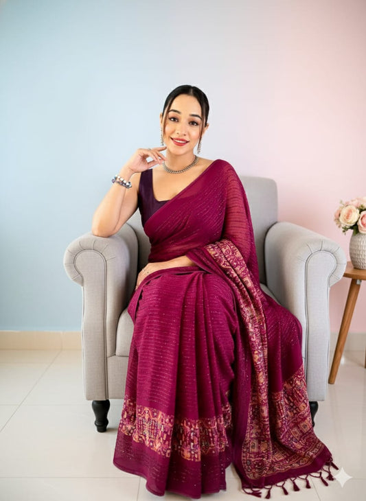 Georgette Saree With Sequins Work & Foil Print