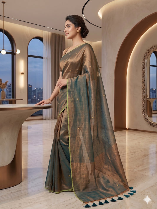 Pure soft Raga Tissue cotton Golden Sequin Saree