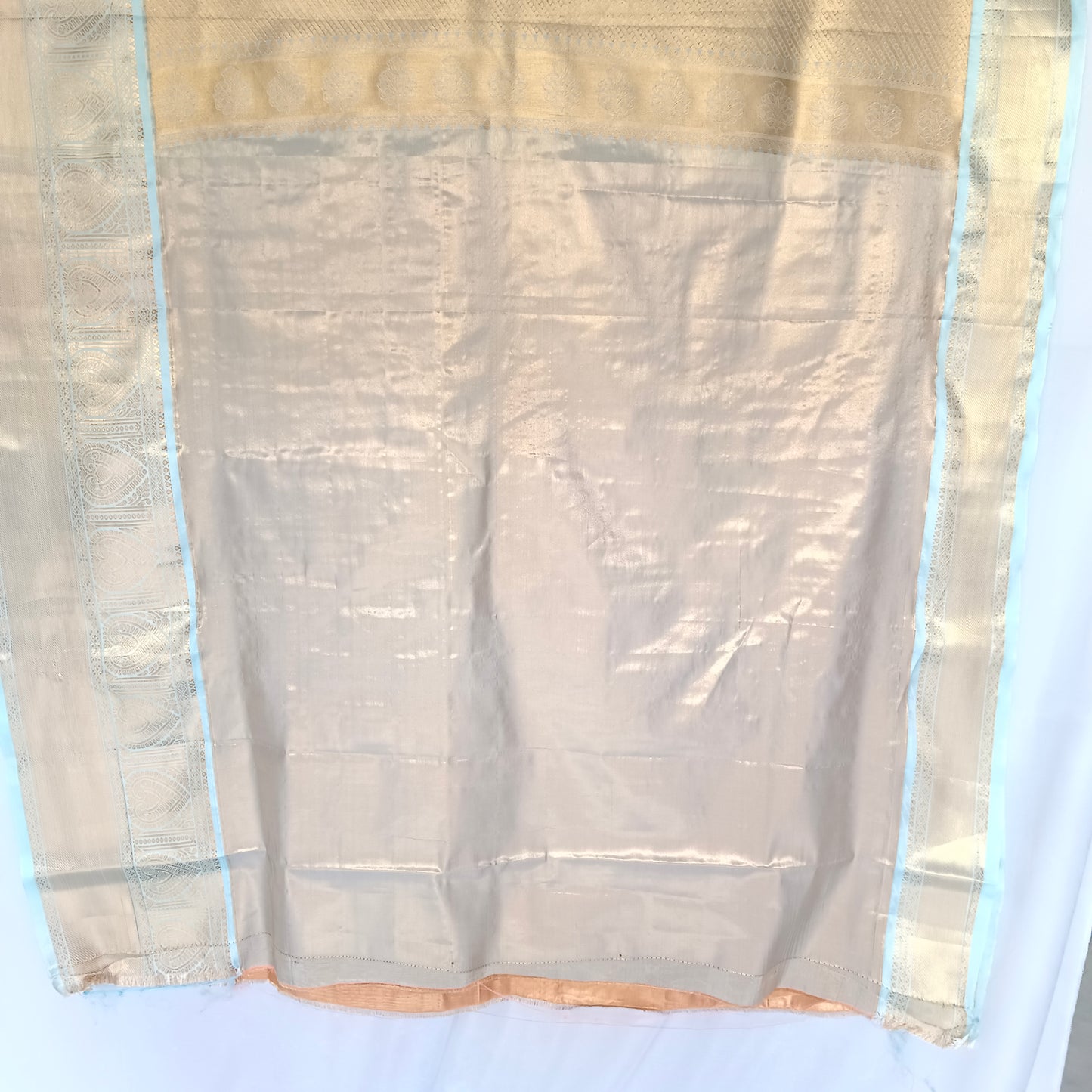 Silk Sari/Saree Peach Tissue silk Kanjivaram style festive partywear unstitched blouse pc