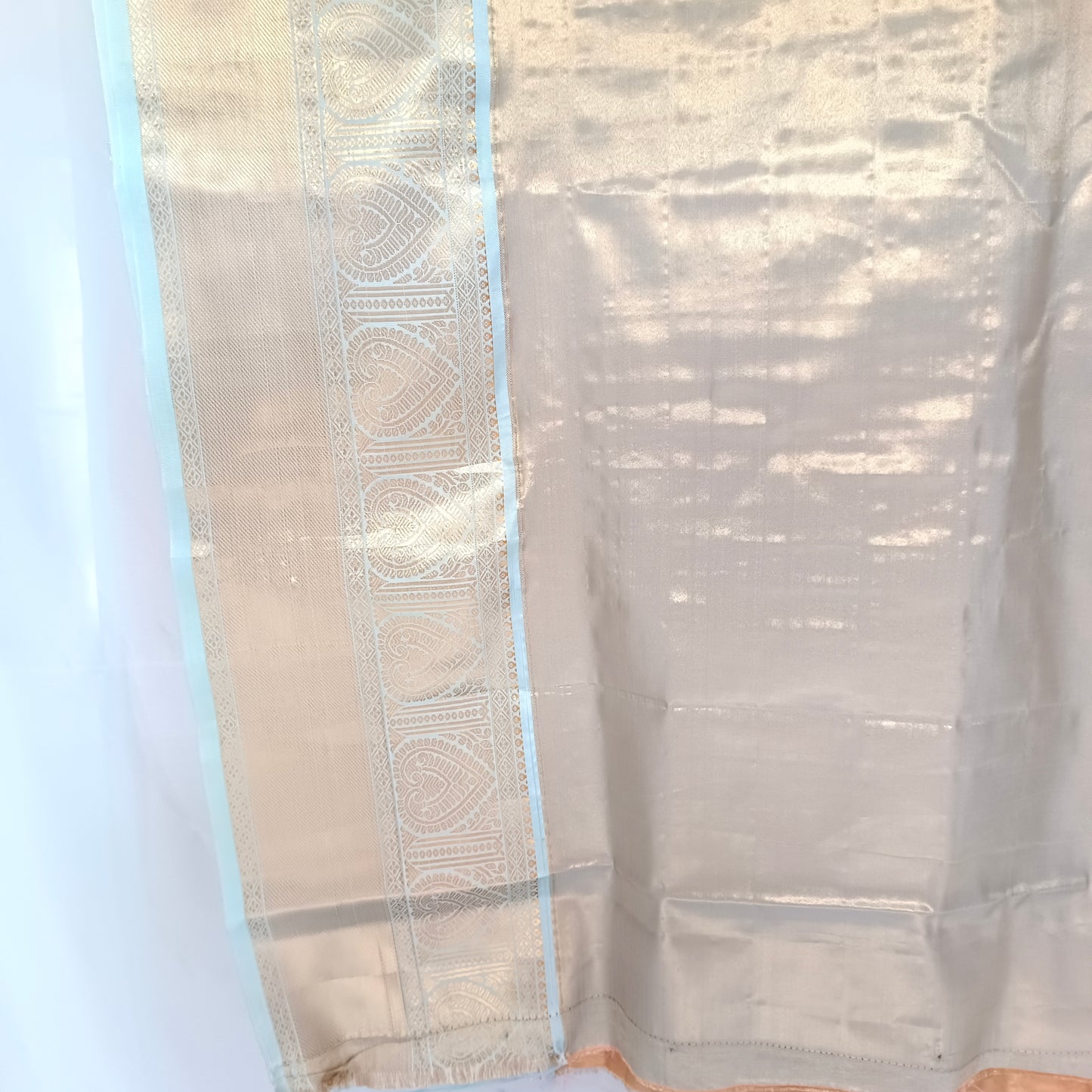Silk Sari/Saree Peach Tissue silk Kanjivaram style festive partywear unstitched blouse pc