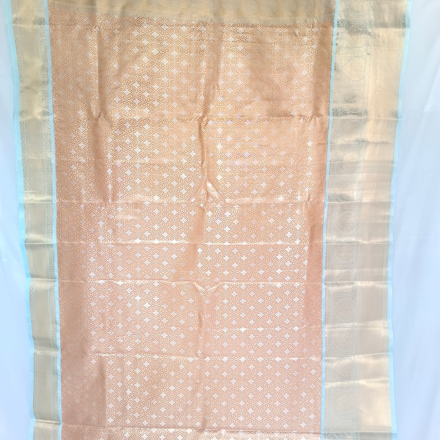 Silk Sari/Saree Peach Tissue silk Kanjivaram style festive partywear unstitched blouse pc