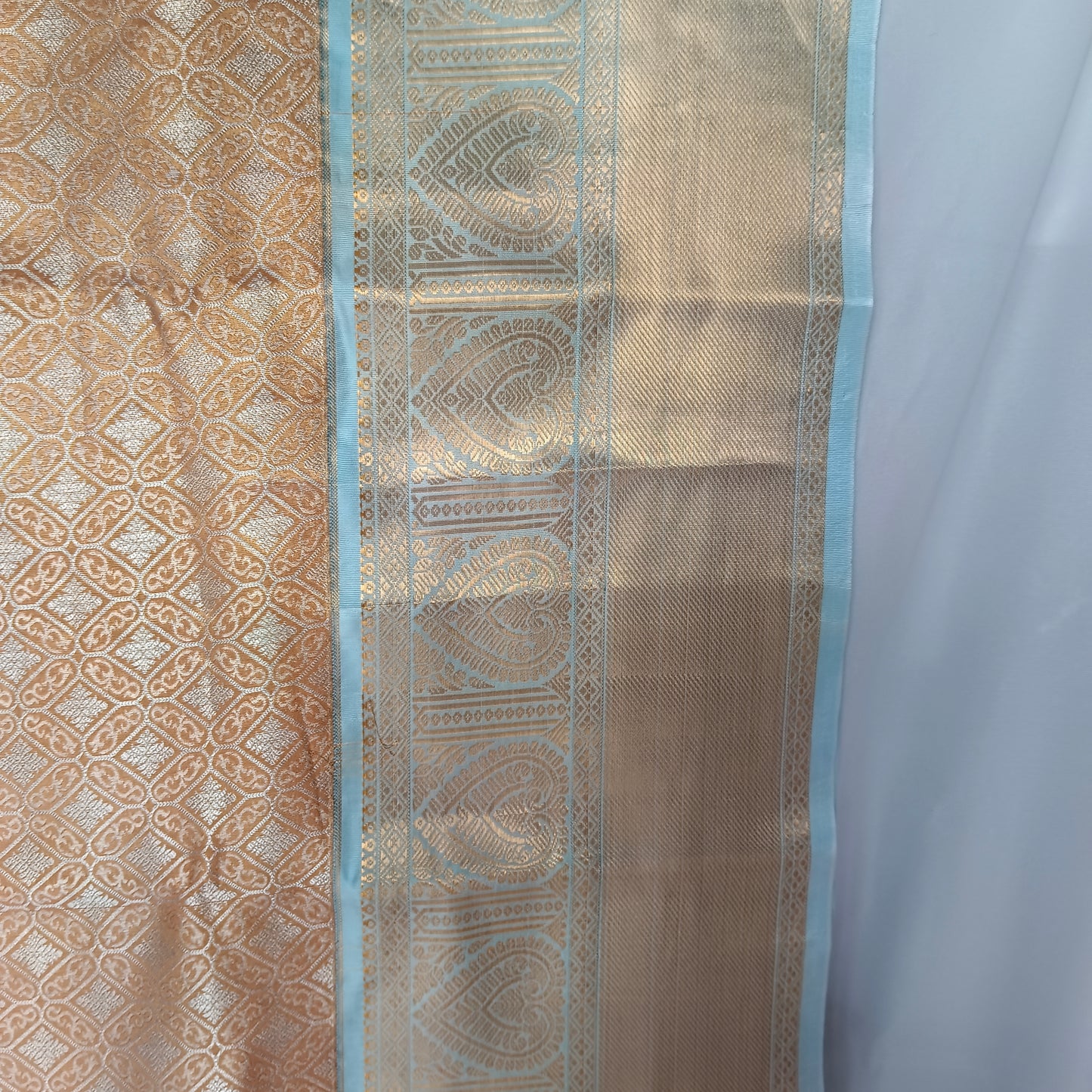 Silk Sari/Saree Peach Tissue silk Kanjivaram style festive partywear unstitched blouse pc