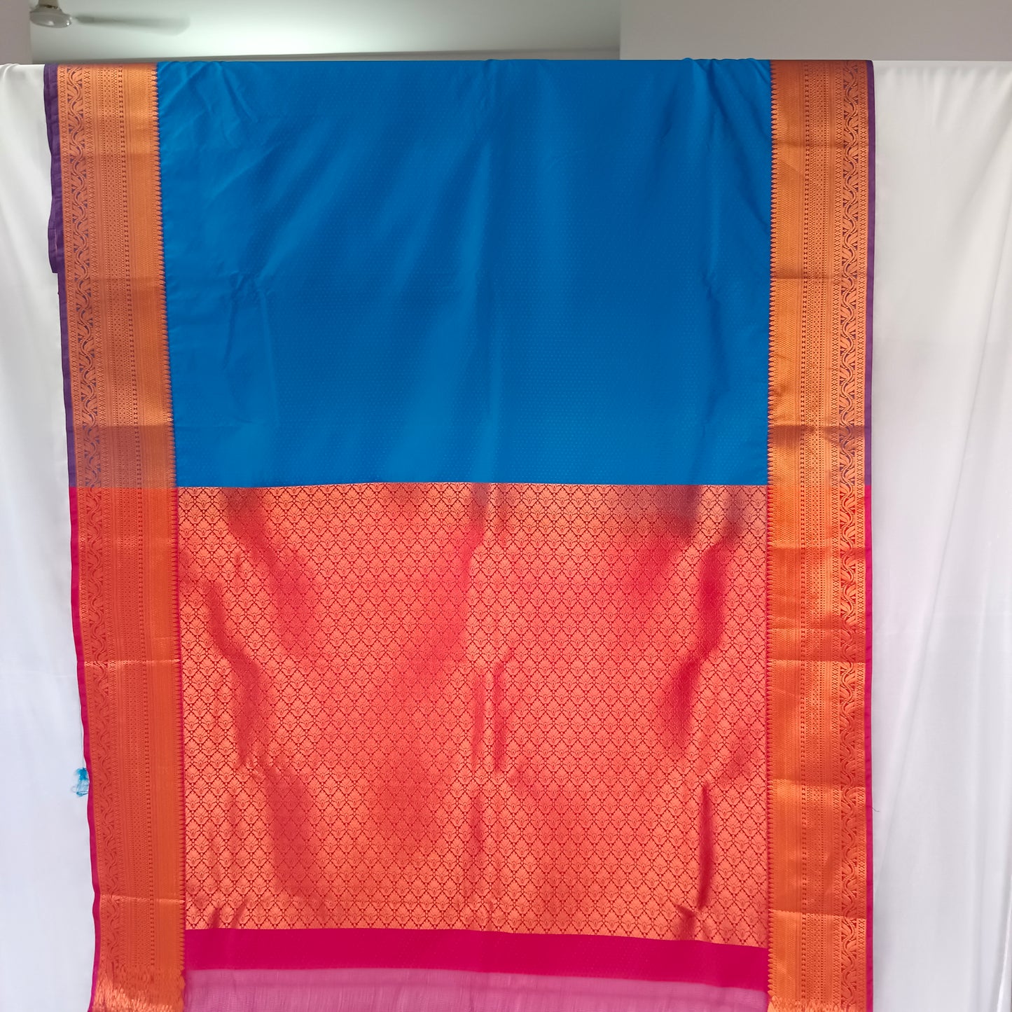 Women's Soft Silk Golden Border Blue Saree Kanjivaram Style Sari