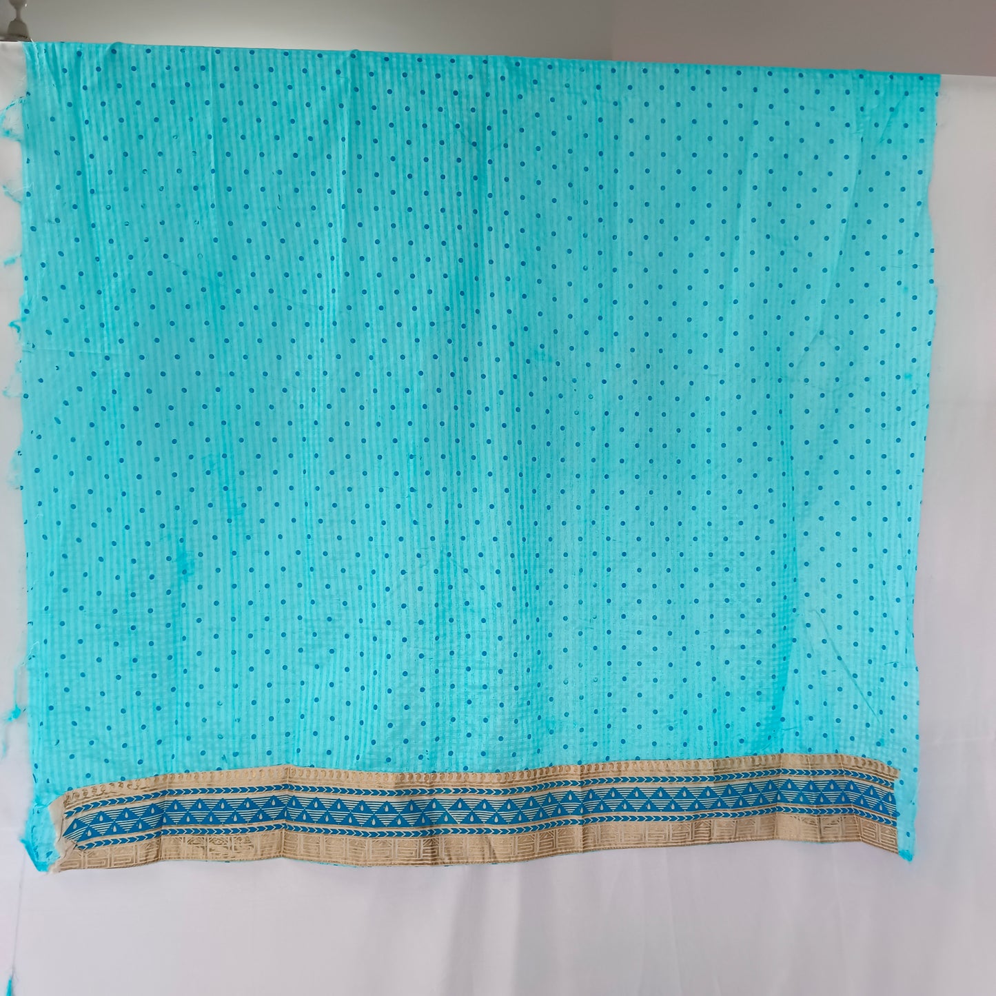 Sky Blue & Golden Border Cotton Saree/Sari