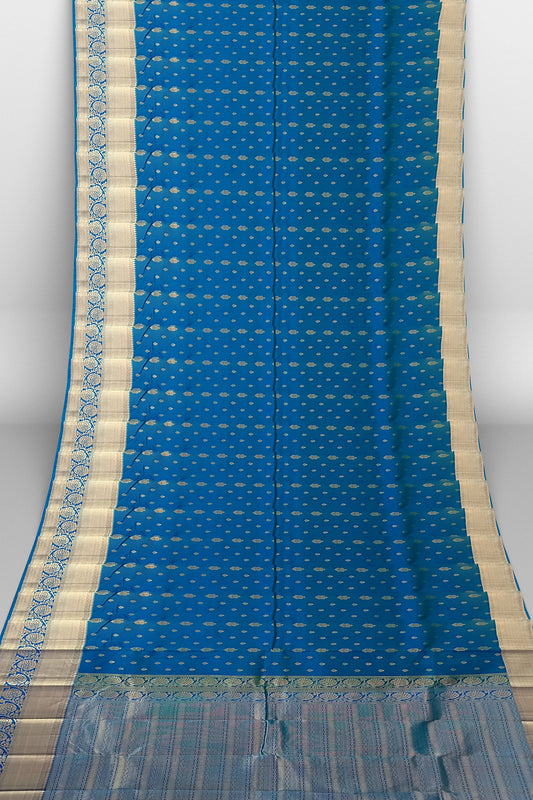 Saree Kanjivaram Pure silk Blue Sari wedding partywear