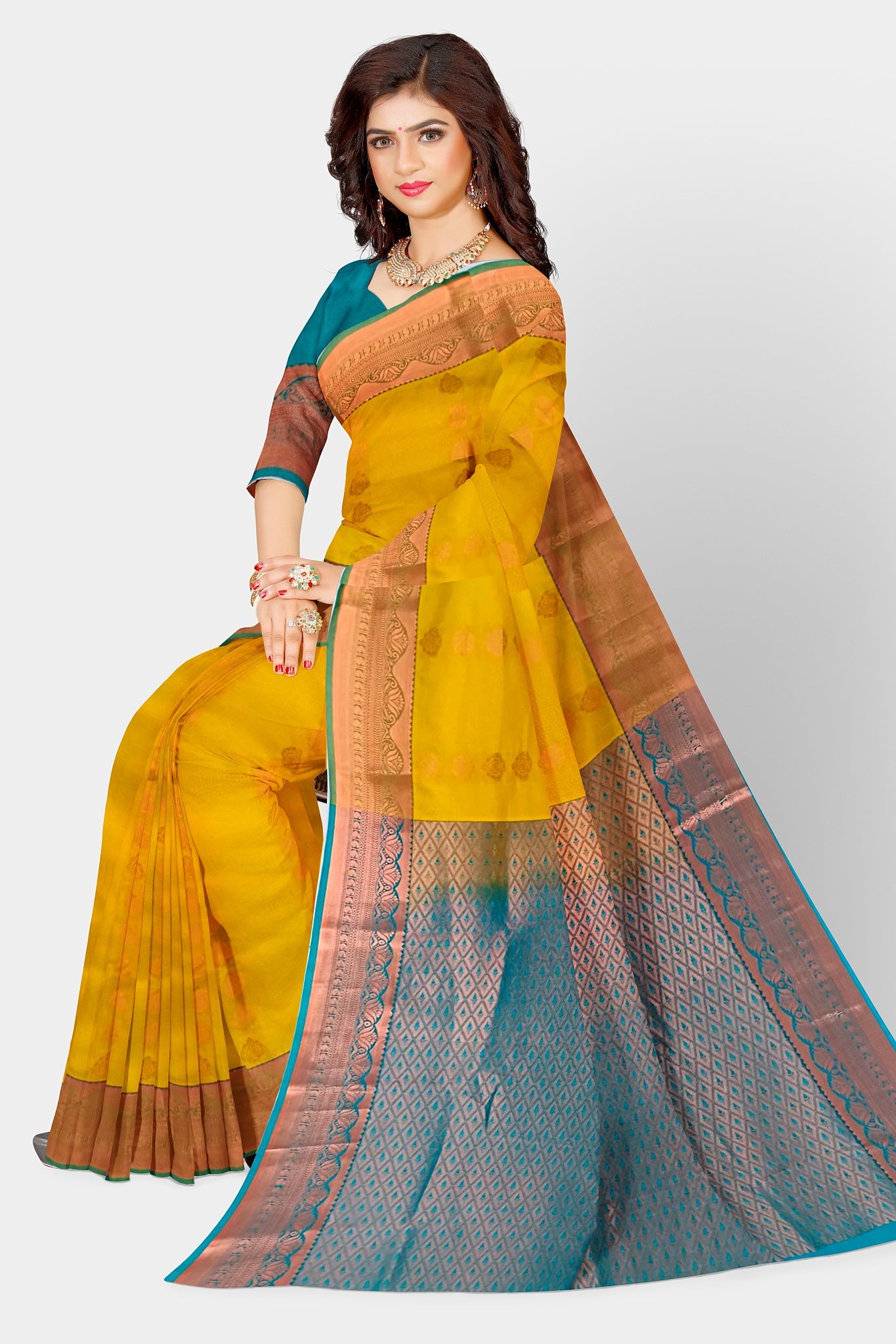 Sari Soft Silk Saree Indian Weaving Kanjivaram Style
