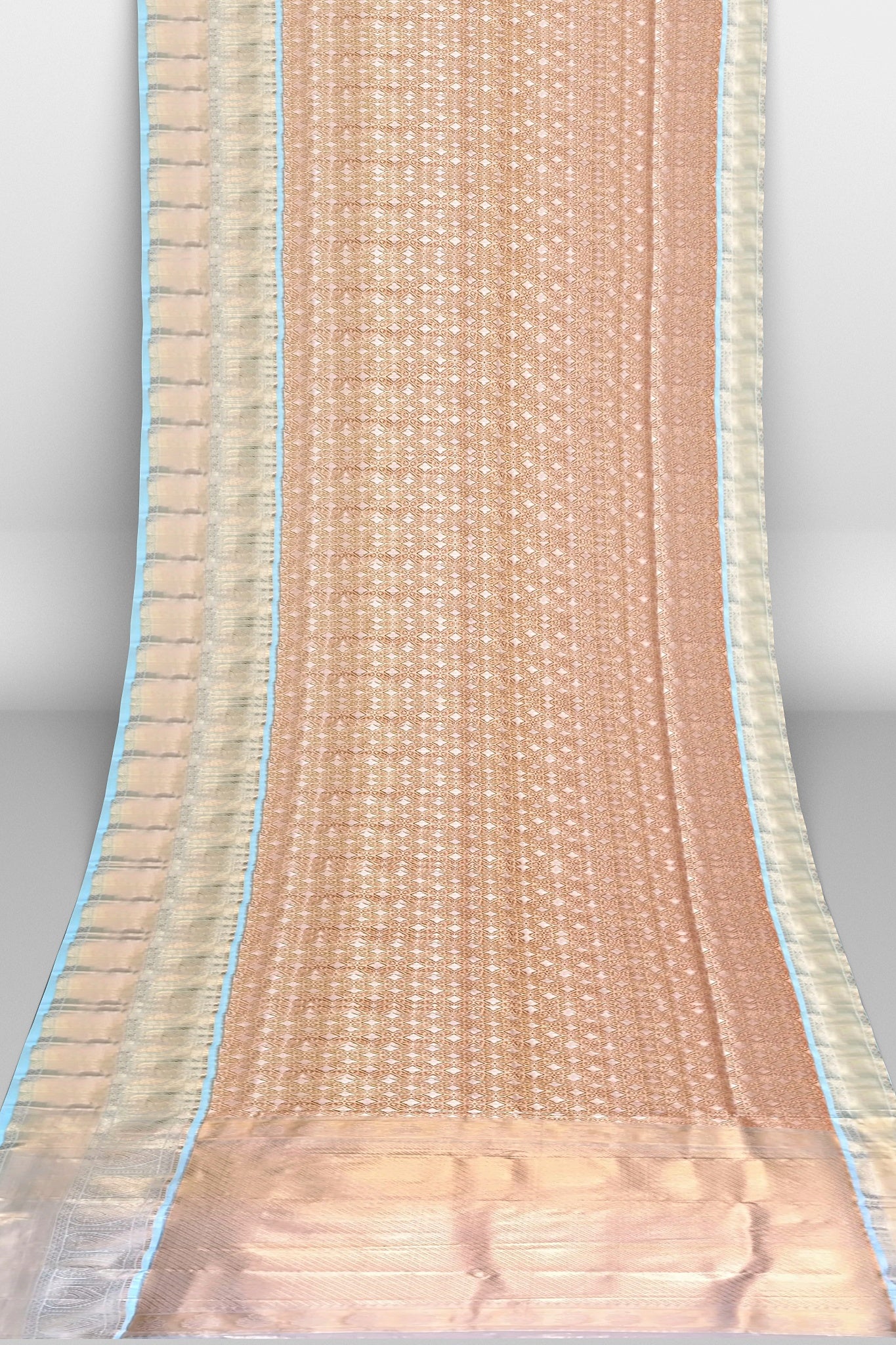 Silk Sari/Saree Peach Tissue silk Kanjivaram style festive partywear unstitched blouse pc