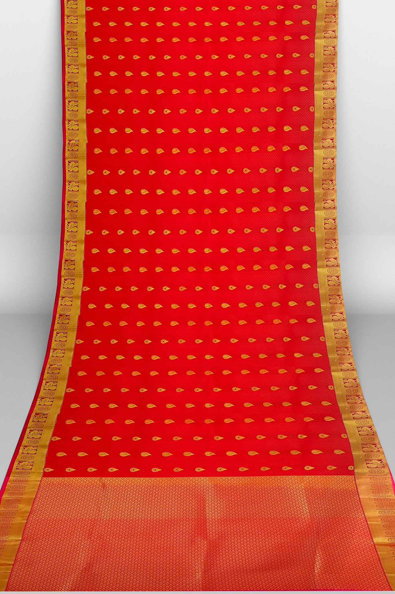 Red Kanjivaram soft silk sari Golden border Indian saree