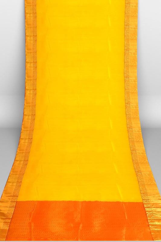 Kanjivaram Slik Saree Golden Border And Pure Silk Yellow Sari