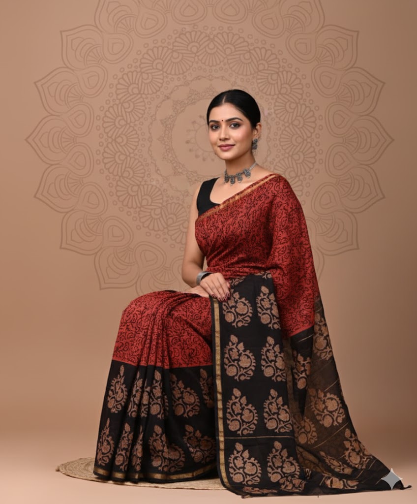 Soft Chanderi Silk Saree With Gold Zari Border