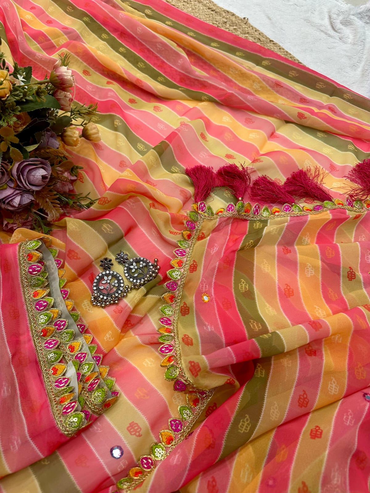 Georgette Saree With Digital Print - Thread & Sequins Work