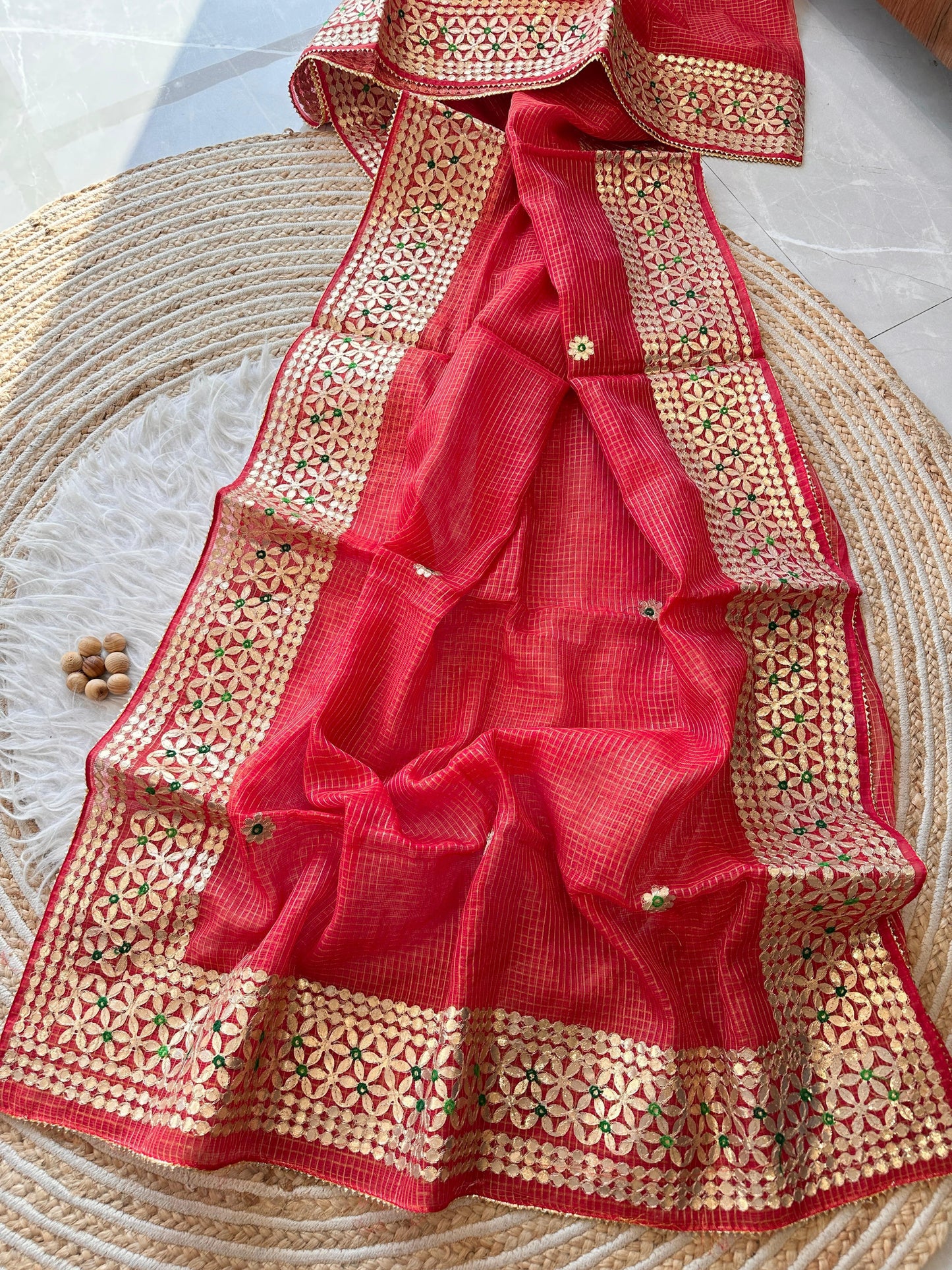 Soft Kota Doriya With Zari Chex Fabric Saree-Red