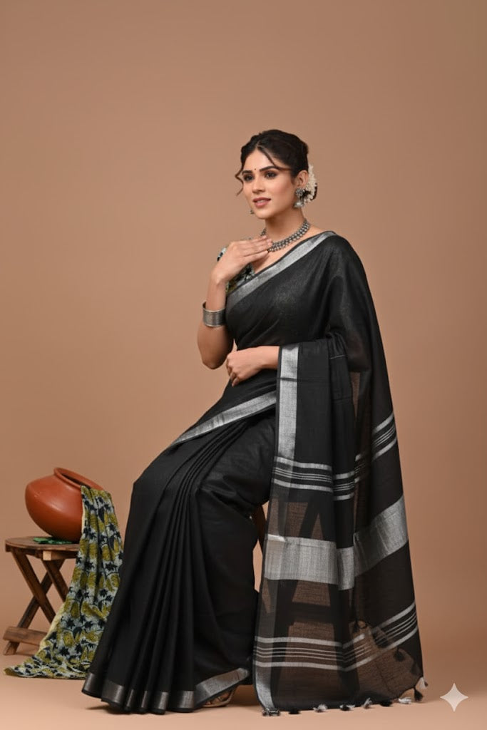 Zori Border Vagolpuri Linen Saree