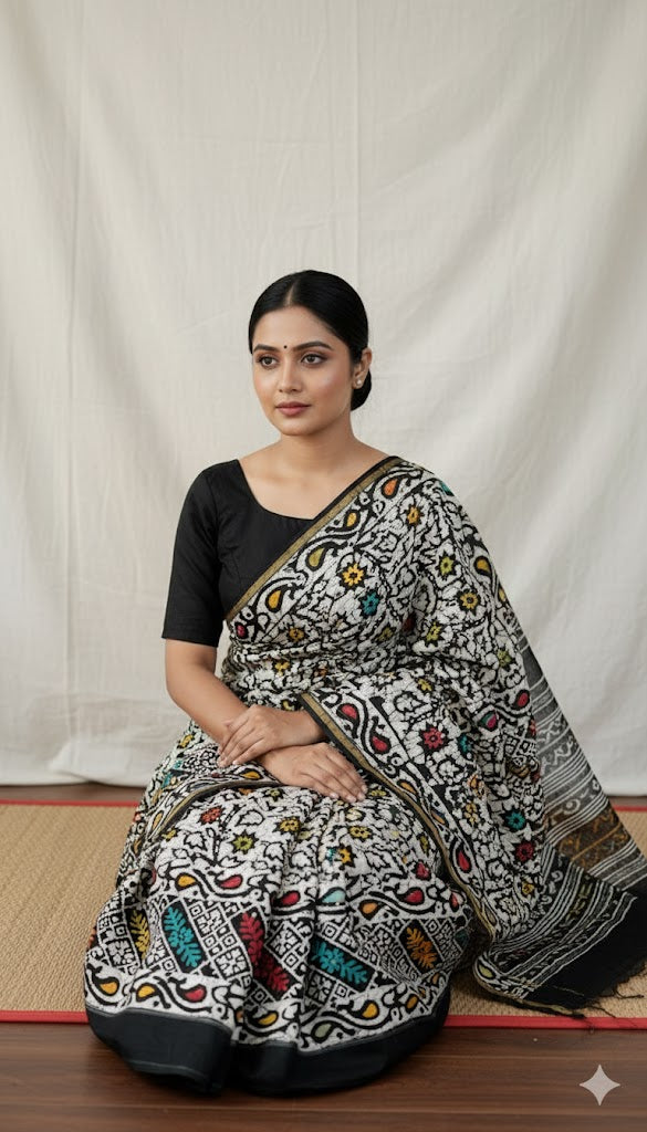 Soft Chanderi Silk Saree With Gold Zari Border