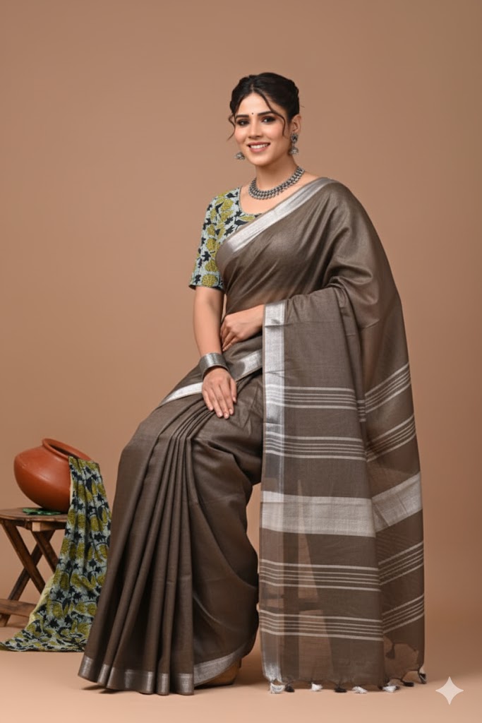 Zori Border Vagolpuri Linen Saree