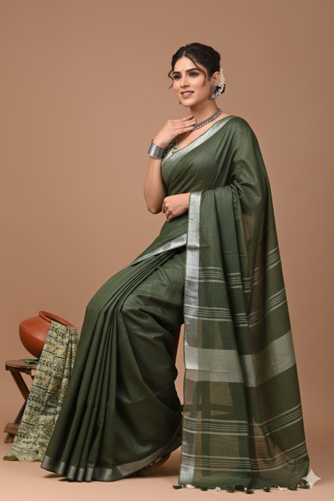 Zori Border Vagolpuri Linen Saree