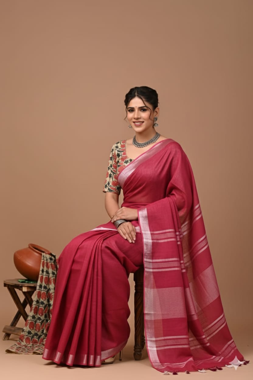 Zori Border Vagolpuri Linen Saree