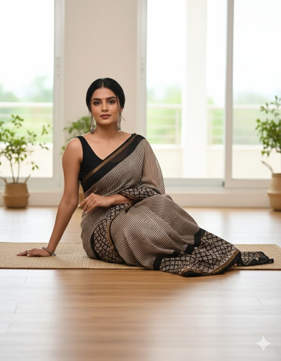 Soft Chanderi Silk Saree With Gold Zari Border