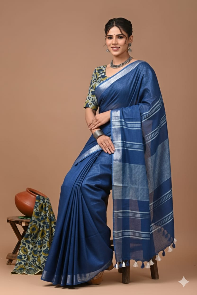 Zori Border Vagolpuri Linen Saree