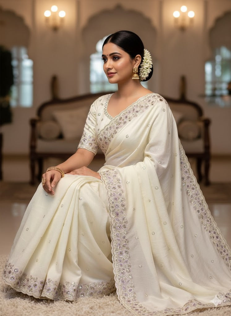 Soft Crush Silk Saree With Thread & Sequince