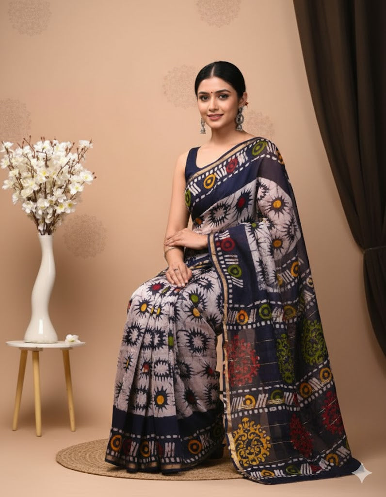 Soft Chanderi Silk Saree With Gold Zari Border