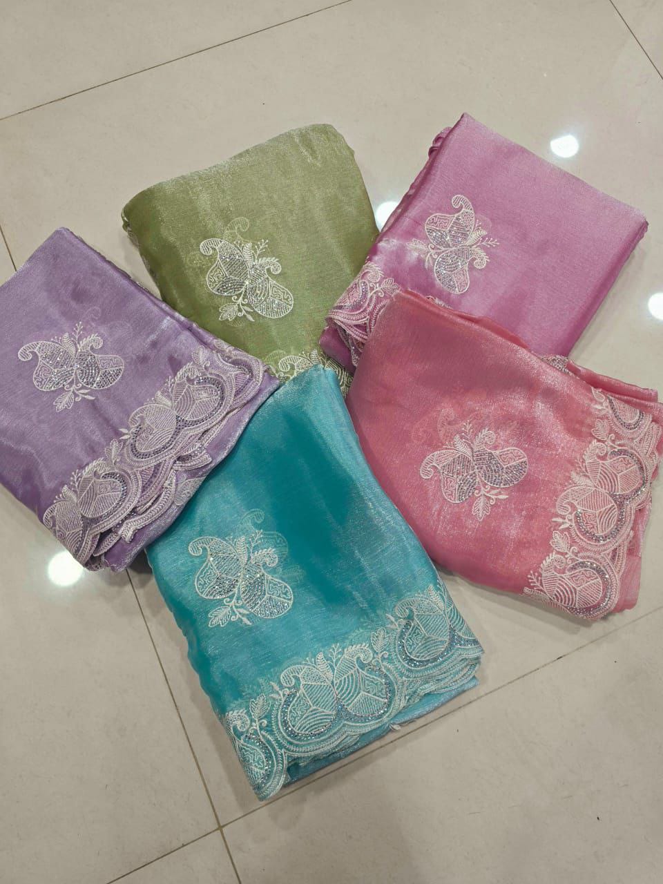 Burberry Chiffon Chikankari Embroidery Work Saree