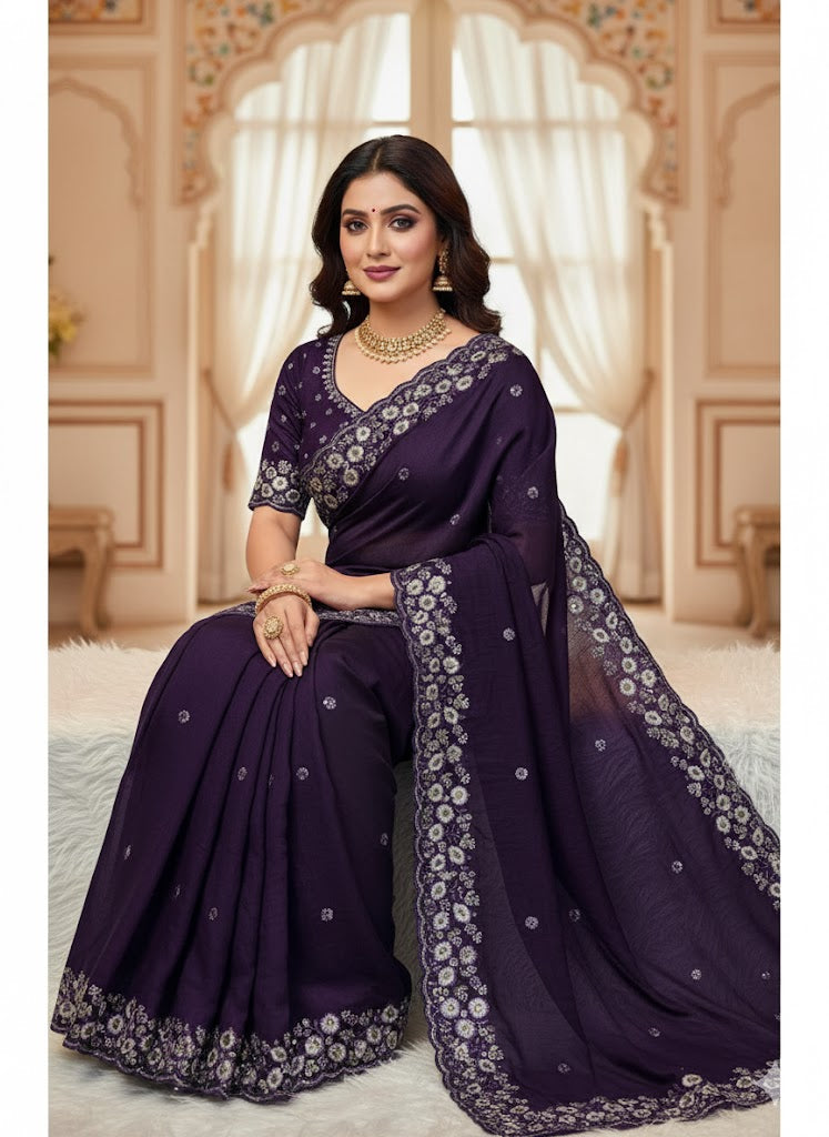 Soft Crush Silk Saree With Thread & Sequince