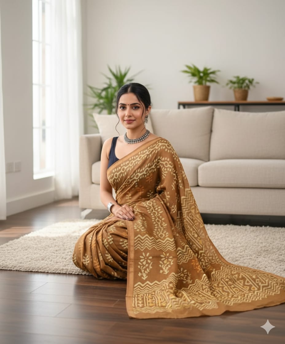 Soft Chanderi Silk Saree With Gold Zari Border