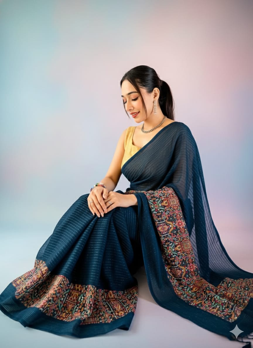 Georgette Saree With Sequins Work & Foil Print