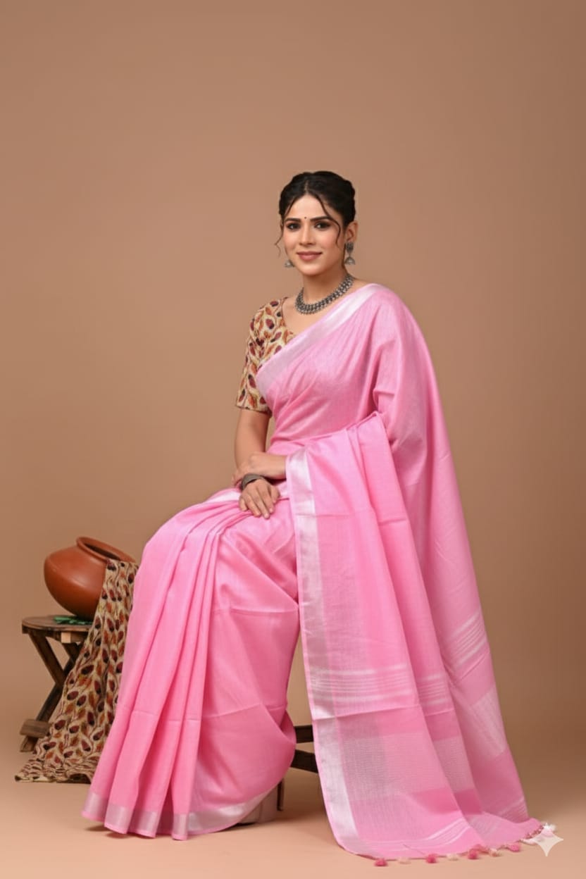 Zori Border Vagolpuri Linen Saree