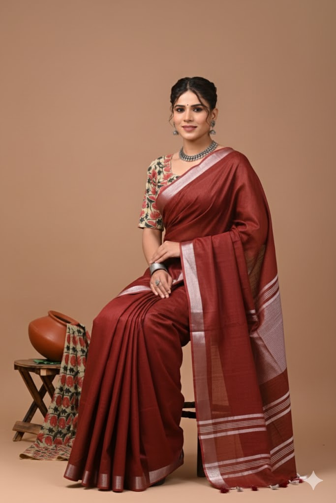 Zori Border Vagolpuri Linen Saree