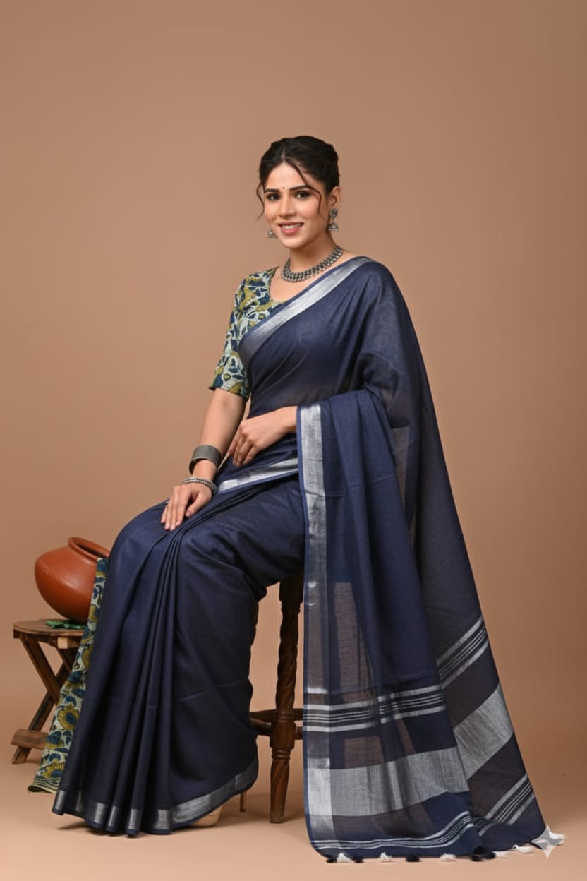 Zori Border Vagolpuri Linen Saree
