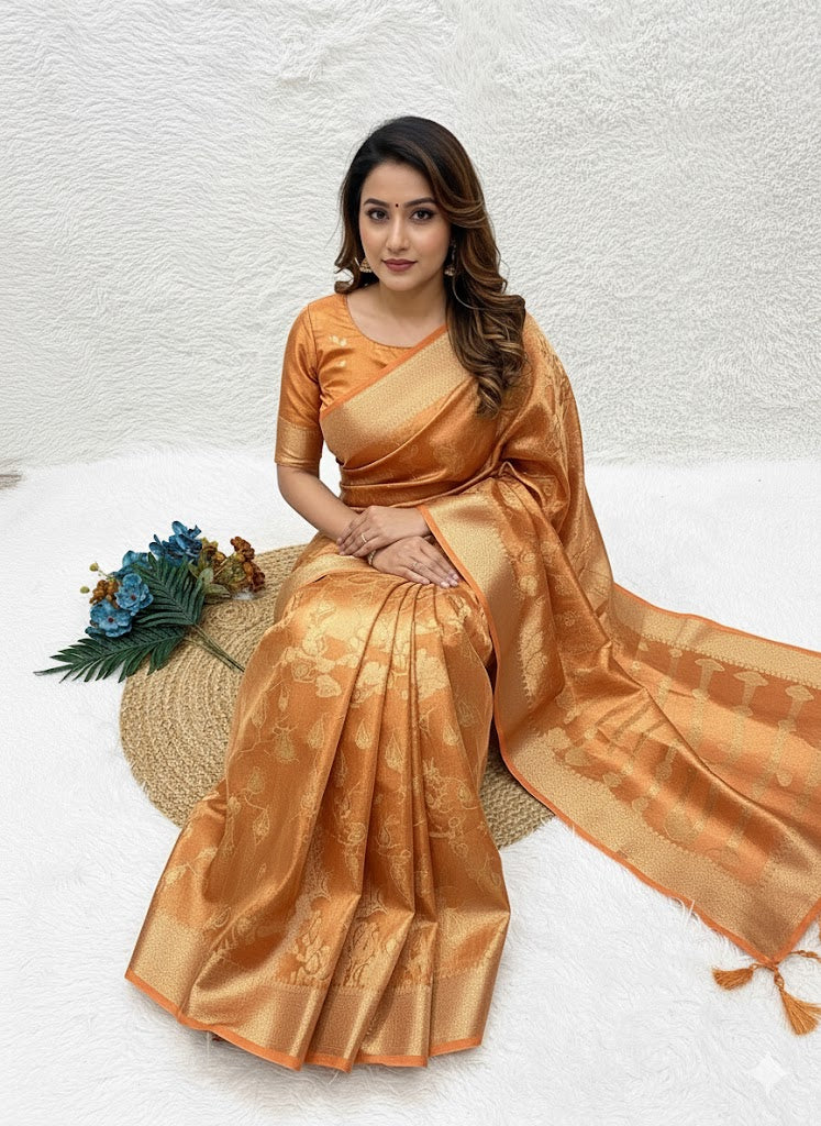 Pure Glass Tissue Saree With Azei Weaving