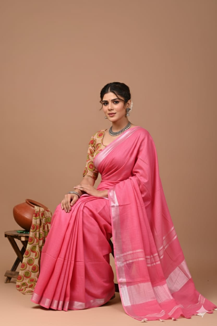 Zori Border Vagolpuri Linen Saree