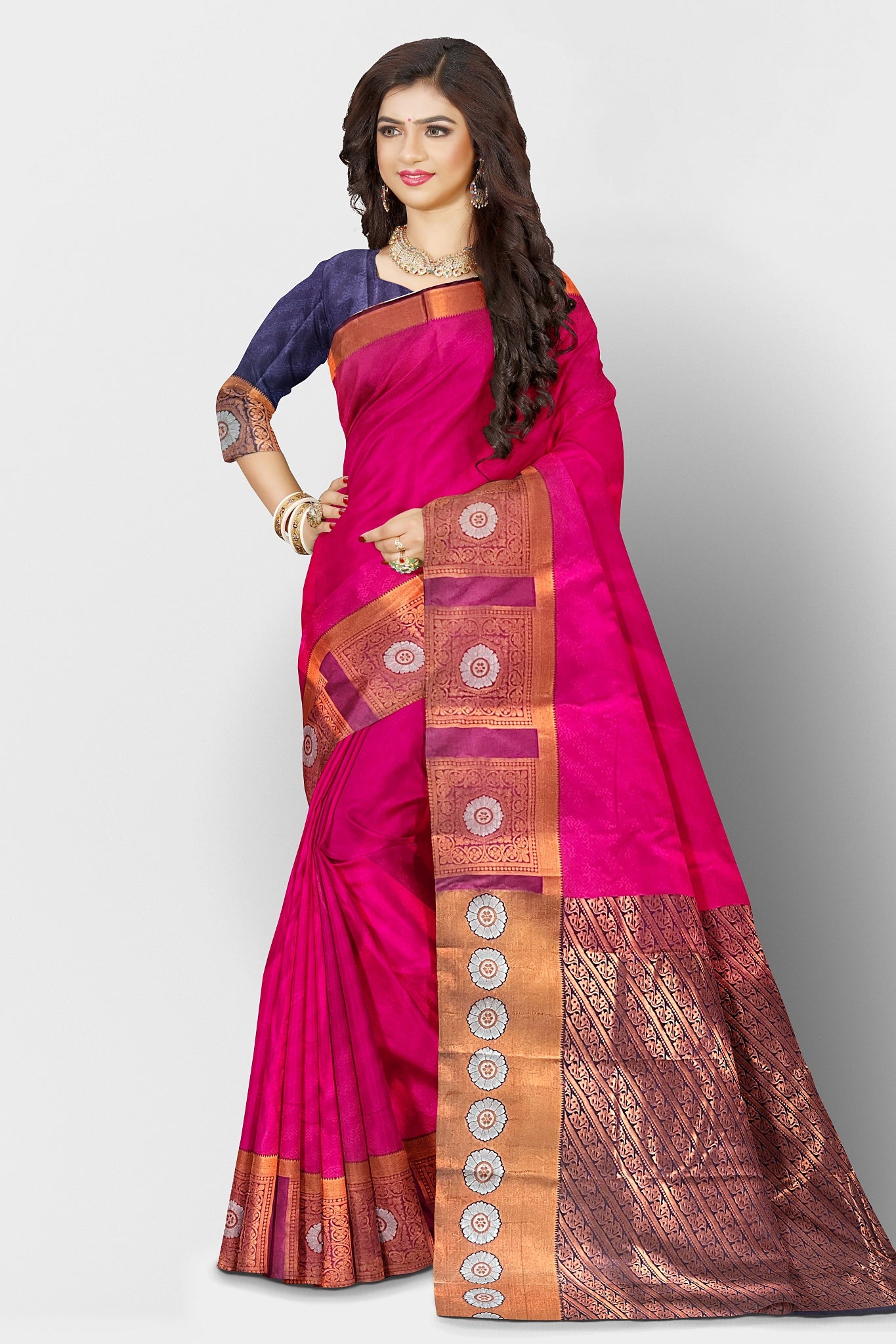 Cotton Silk Saree/Sari Kanjivaram Style Partywear Saree