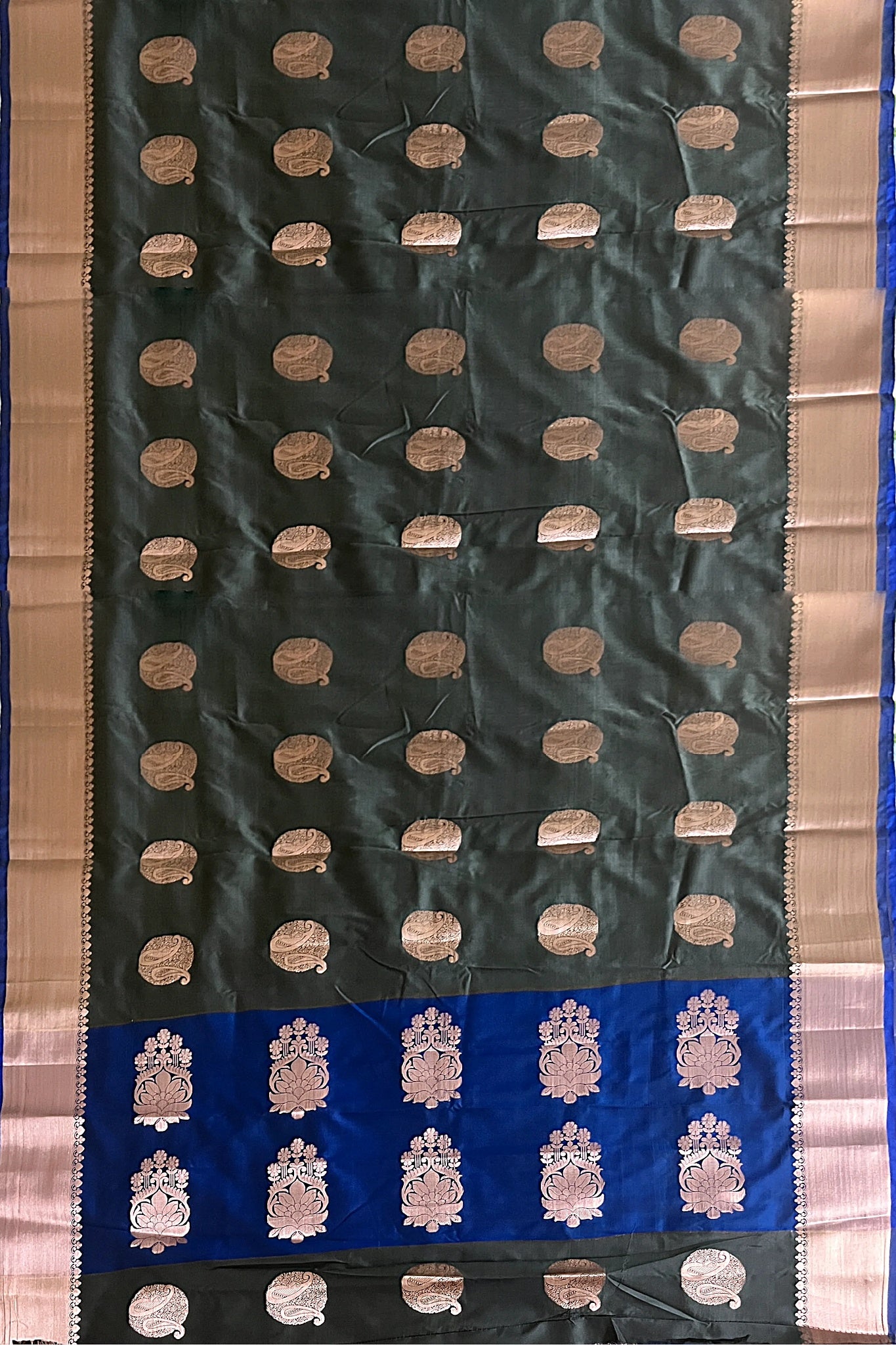 Saree soft silk blue and grey copper booti Weaved Sari wedding partywear NEW