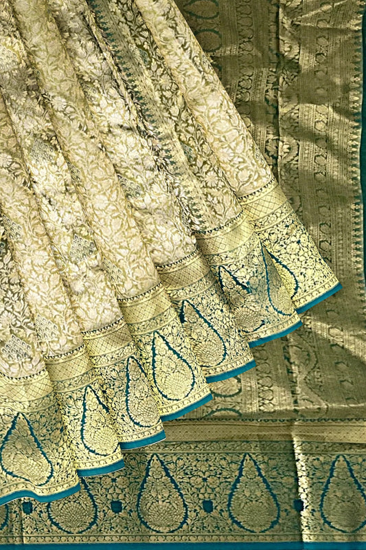 Saree tissue silk Green and golden Sari wedding partywear festive